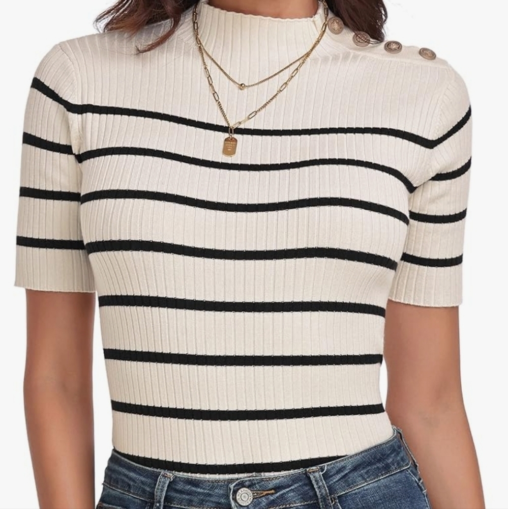 Women's Striped Mock Neck Slim-Fit Knit Top